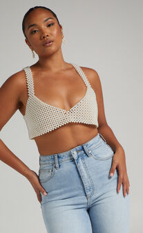 Peggy Top - V Neck Crop Top in Pearl