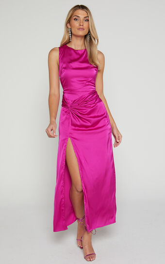 Cori Midi Dress - Twist detail Midi Dress in Fuchsia