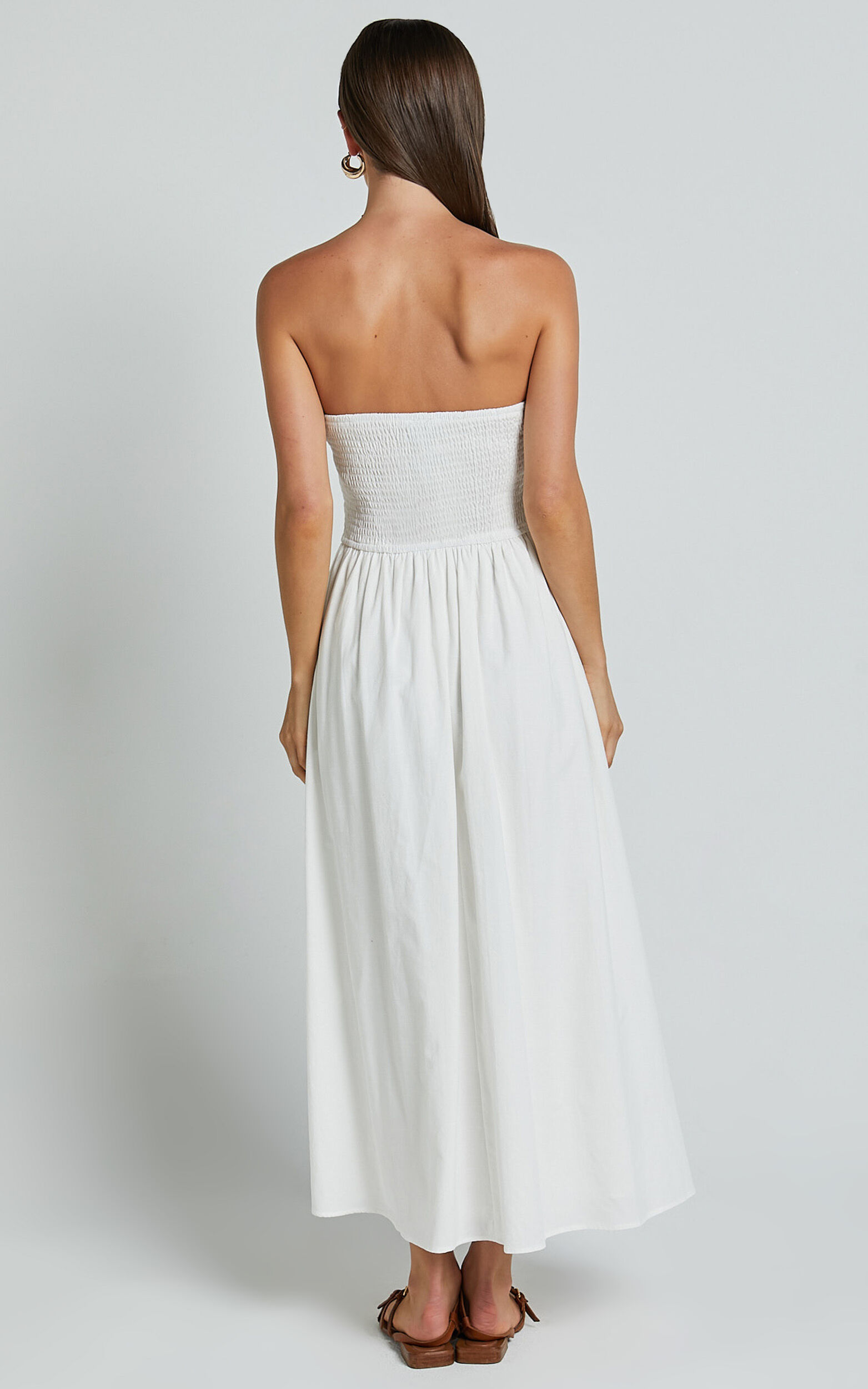 Polly Midi Dress - Strapless Ruched Dress in White | Showpo USA