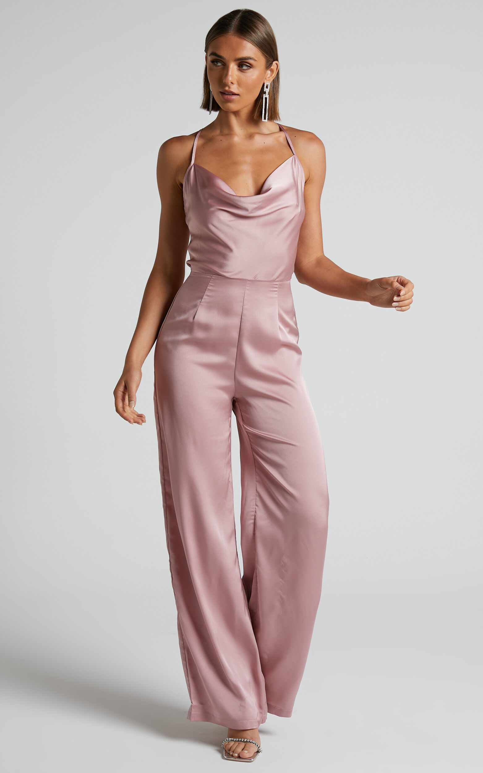Satin jumpsuit pink hot sale