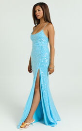 Priya Maxi Dress - Scoop Neck Open Back Dress in Blue | Showpo NZ