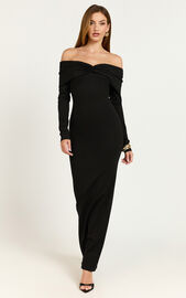 Rani Maxi Dress - Off Shoulder Long Sleeve Bodycon Dress in Black | Showpo
