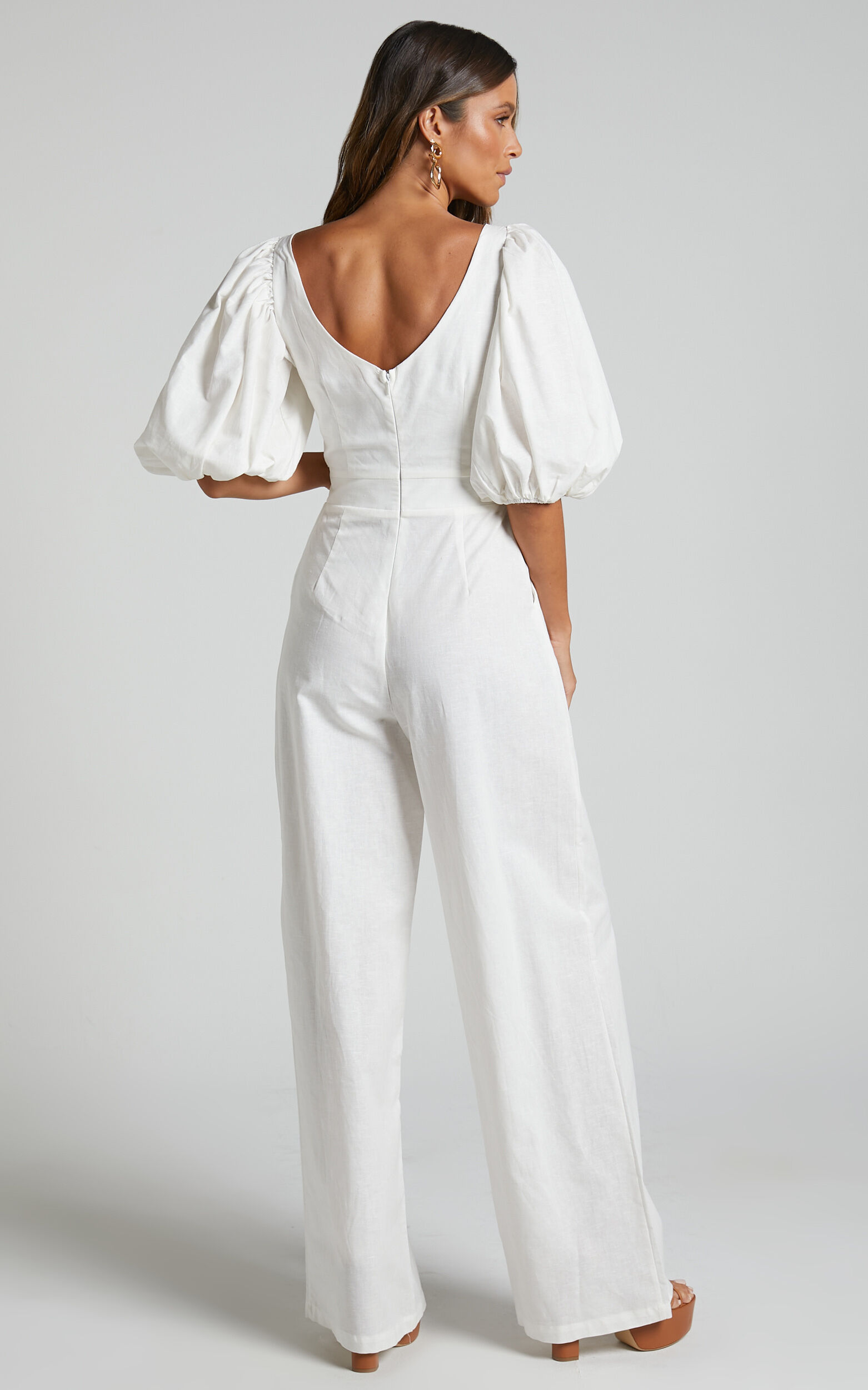 White puff sleeve jumpsuit online