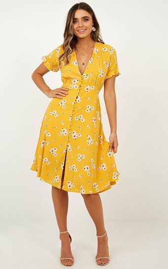 Call Me In Dress In Yellow Floral