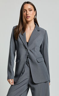 Daffy Blazer - Cinched Waist Blazer in Grey