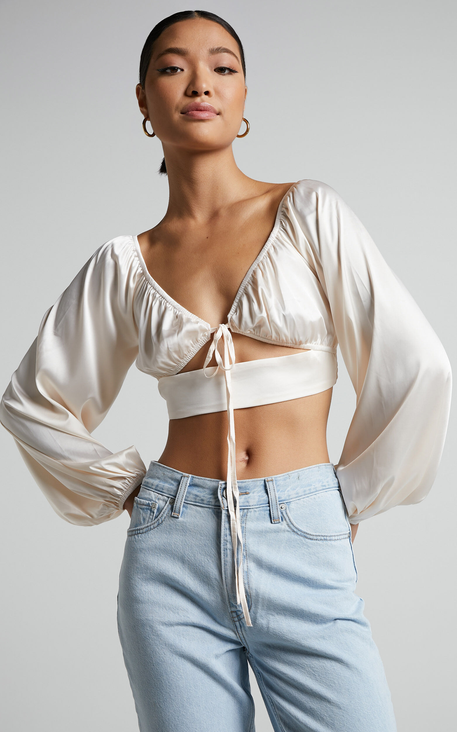 Shop For Ribbed Long-Sleeve Crop Top