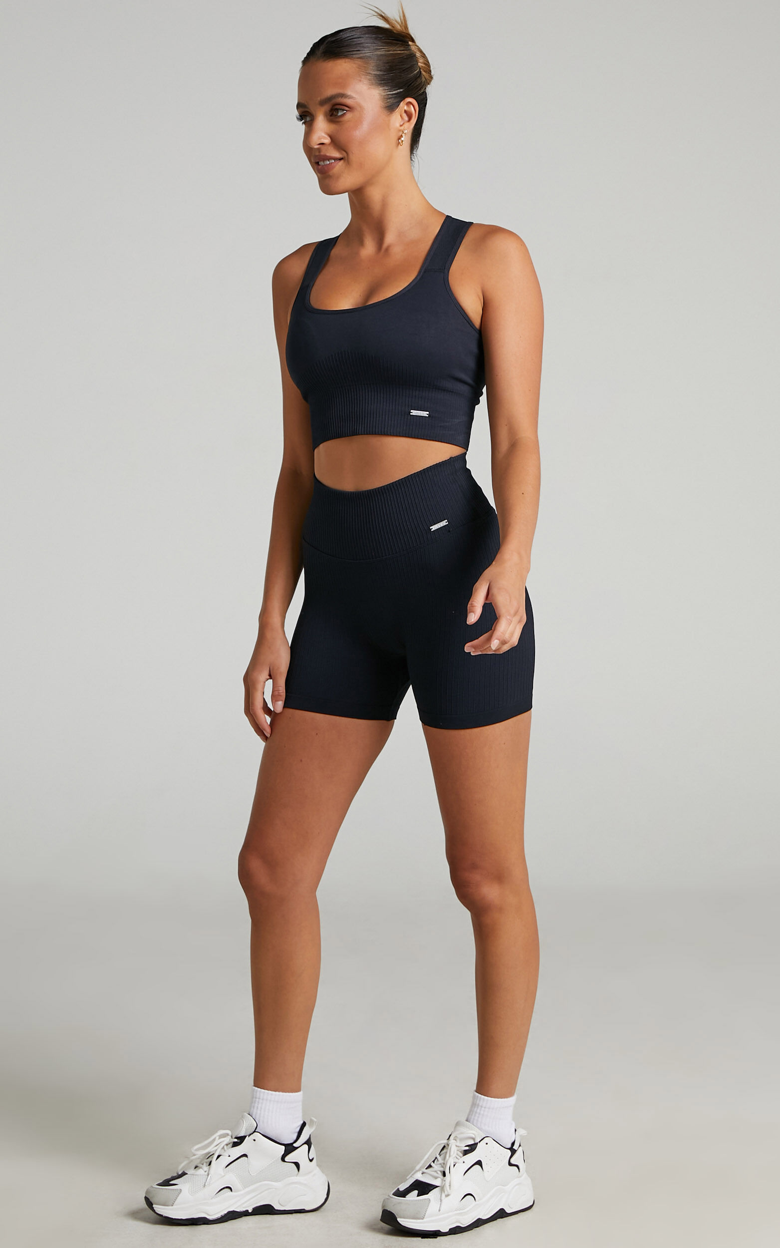 Black ribbed midi biker shorts new arrivals