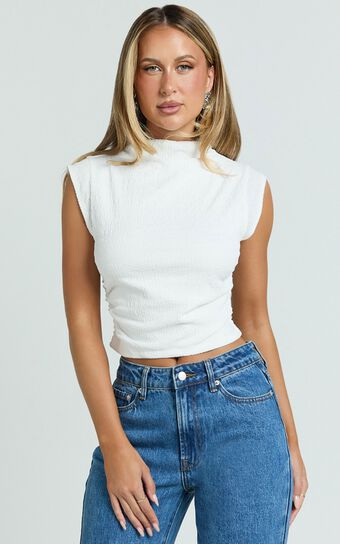 Brionne Top - High Neck Cap Sleeve Top in White
