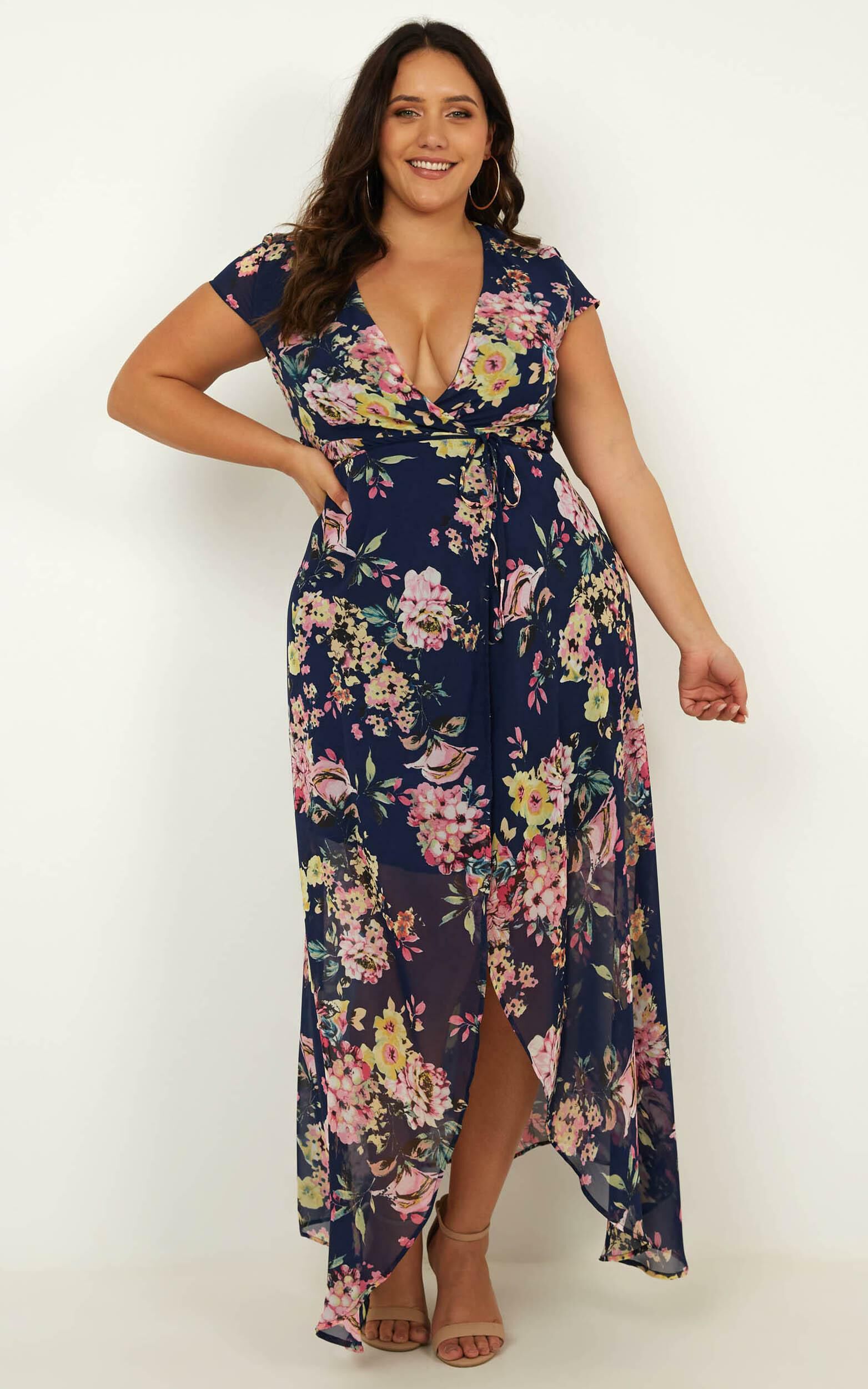 Wrap And Cross Maxi Dress In Navy Floral | Showpo USA
