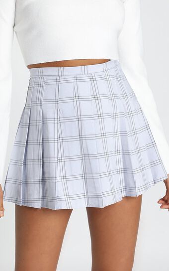 Cher Pleated Mini Skirt In Blue Check