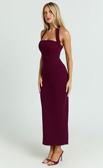 Salome Midi Dress - Halter Neck Column Dress in Wine
