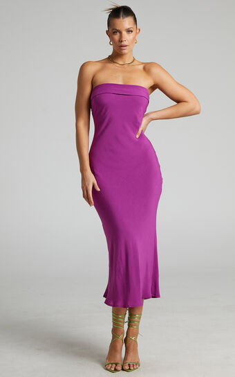 Runaway The Label - Leila Rayon Strapless Midi Dress in Orchid