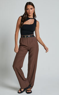 Lorcan Pants - High Waisted Tailored Pants in Chocolate