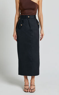 Anna Midi Skirt - High Waisted Cargo in Black