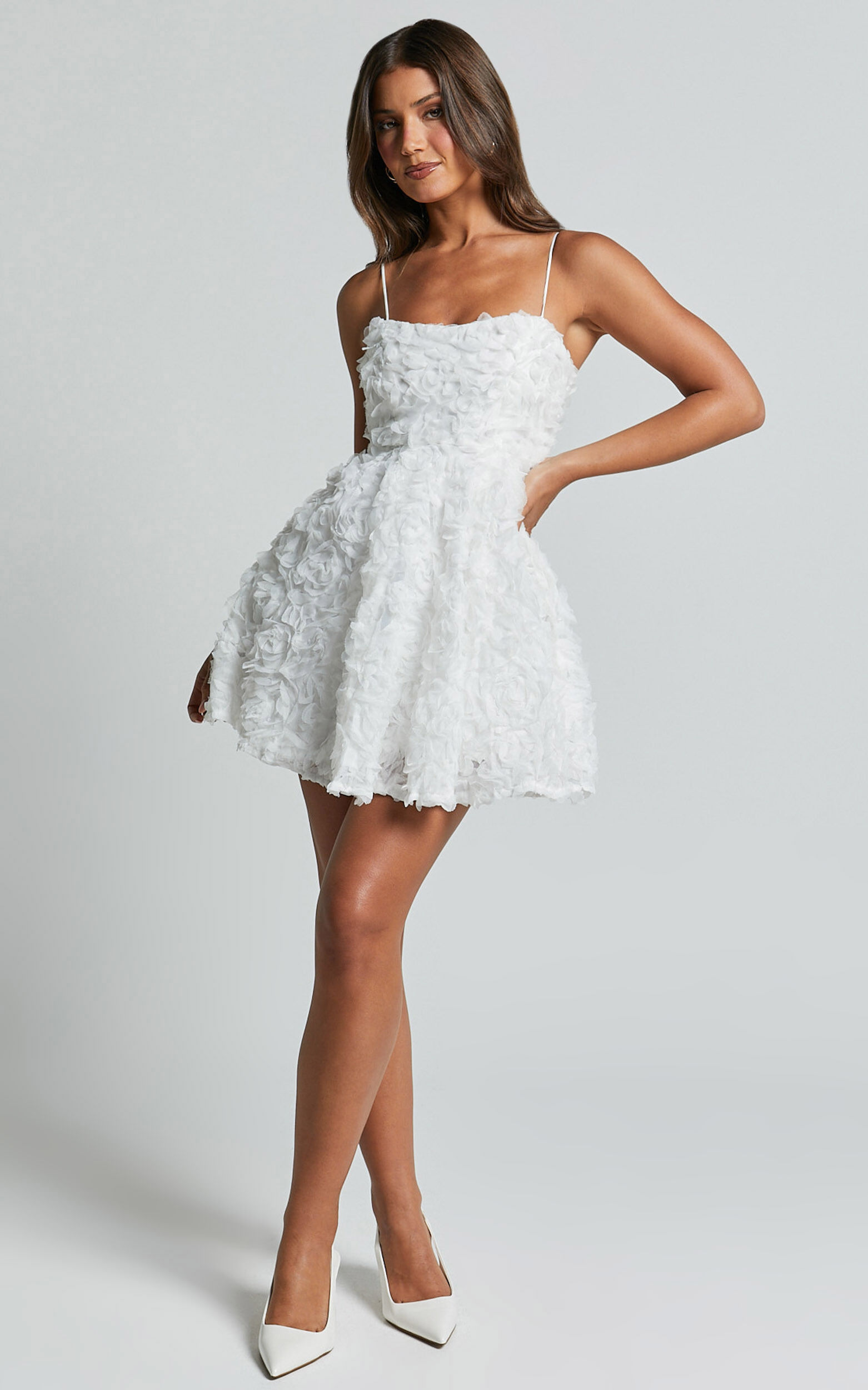 White 3d flower dress store