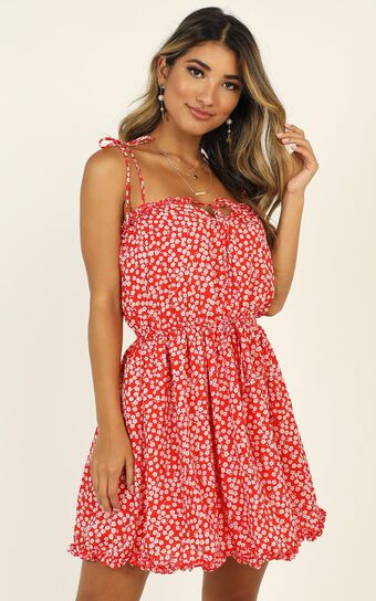 Fruit Picking Dress In Red Floral