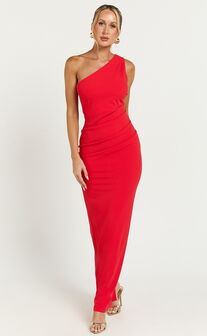Criselda Maxi Dress - One Shoulder Maxi Dress in Red