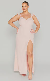 More Than This Midi Dress - Ruffle Strap Thigh Split Dress in Blush
