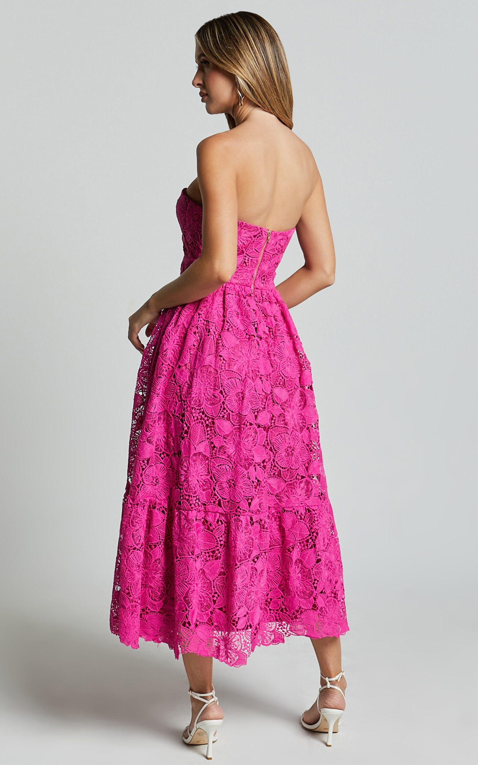 Strapless lace midi dress hot sale
