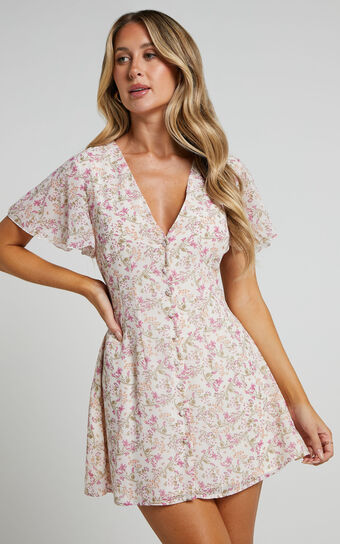 Maximum Potential Mini Dress - Button Up Dress in Purple Floral