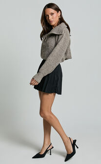 Ace Jumper - Chunky Quarter Zip Knit Jumper in Taupe