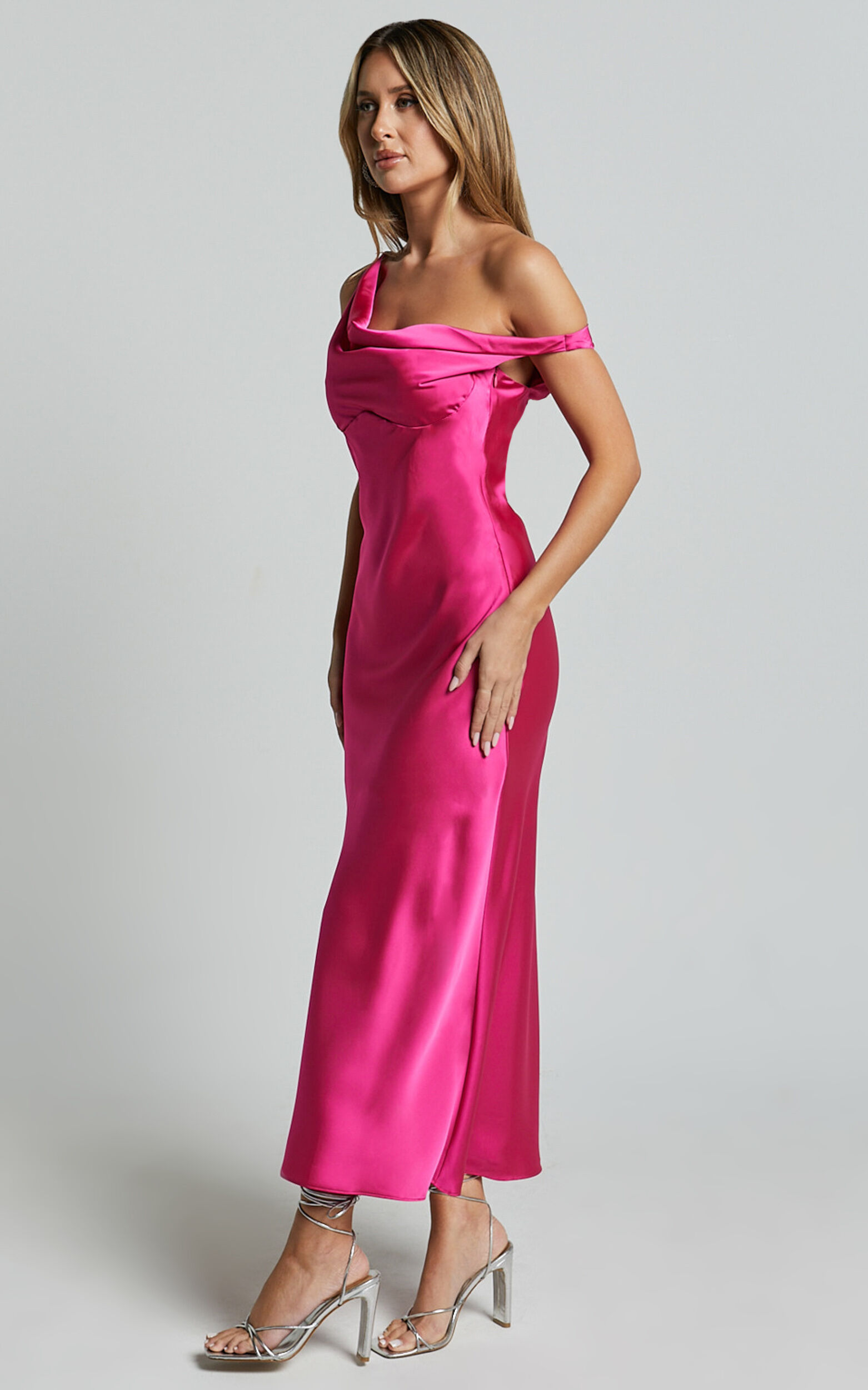 Alexia Midi Dress One Shoulder Bust Slip Dress in Fuschia Showpo USA