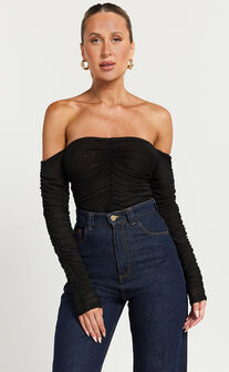Phoenix Top - Ruched Off Shoulder Top in Black