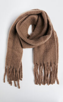 Nancy Scarf - Thick Oversized Long Tassel Scarf in Chocolate