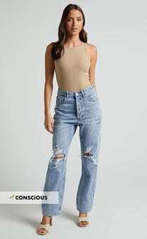 Miguel Jeans - Straight  Relaxed Ripped Denim Jeans in Light Blue Wash