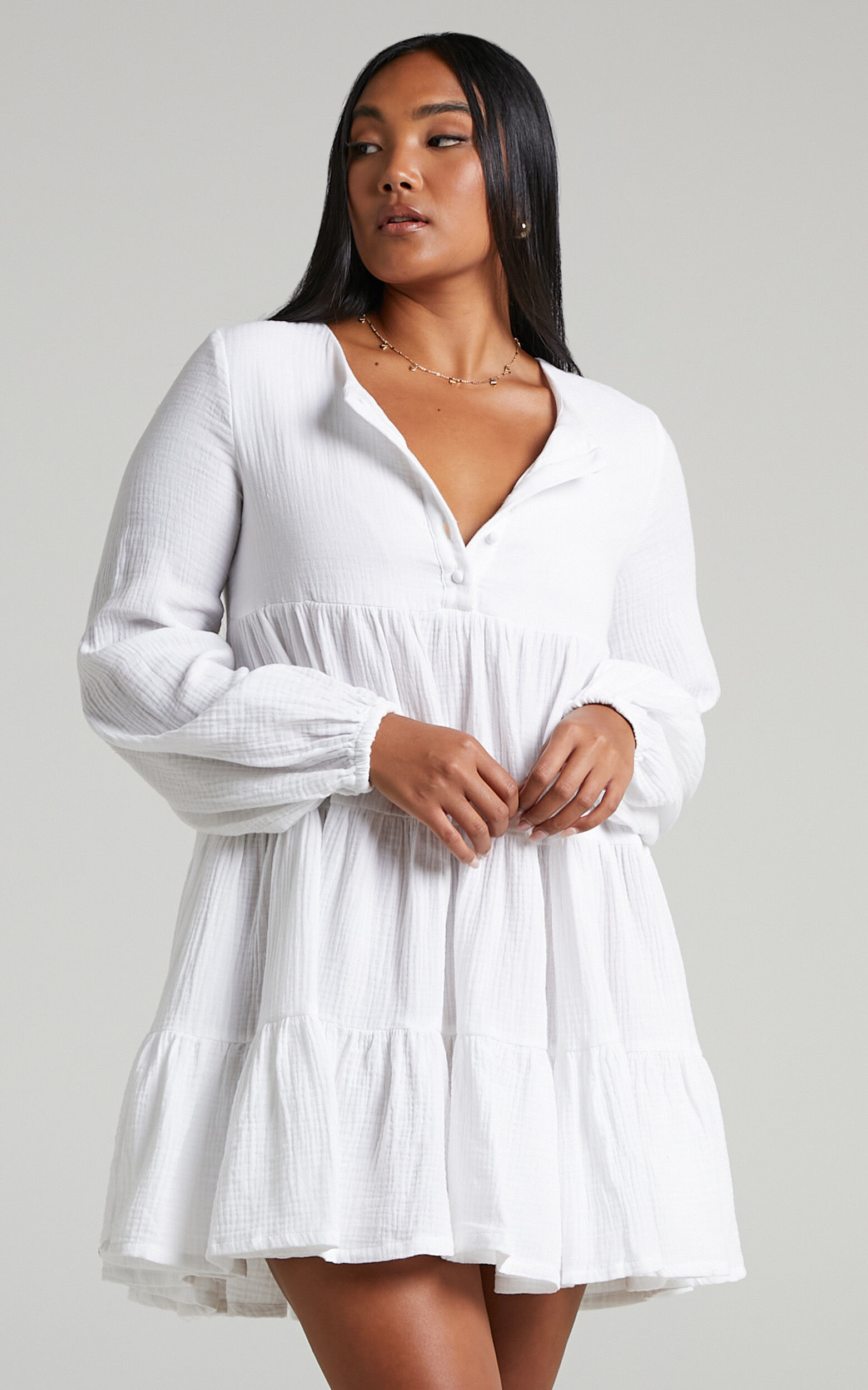 White smock sales dress long sleeve