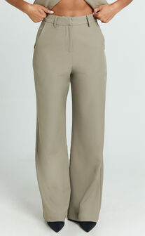 Melinda Pants - Recycled Tailored High Waist Wide Leg Pants in Light Olive