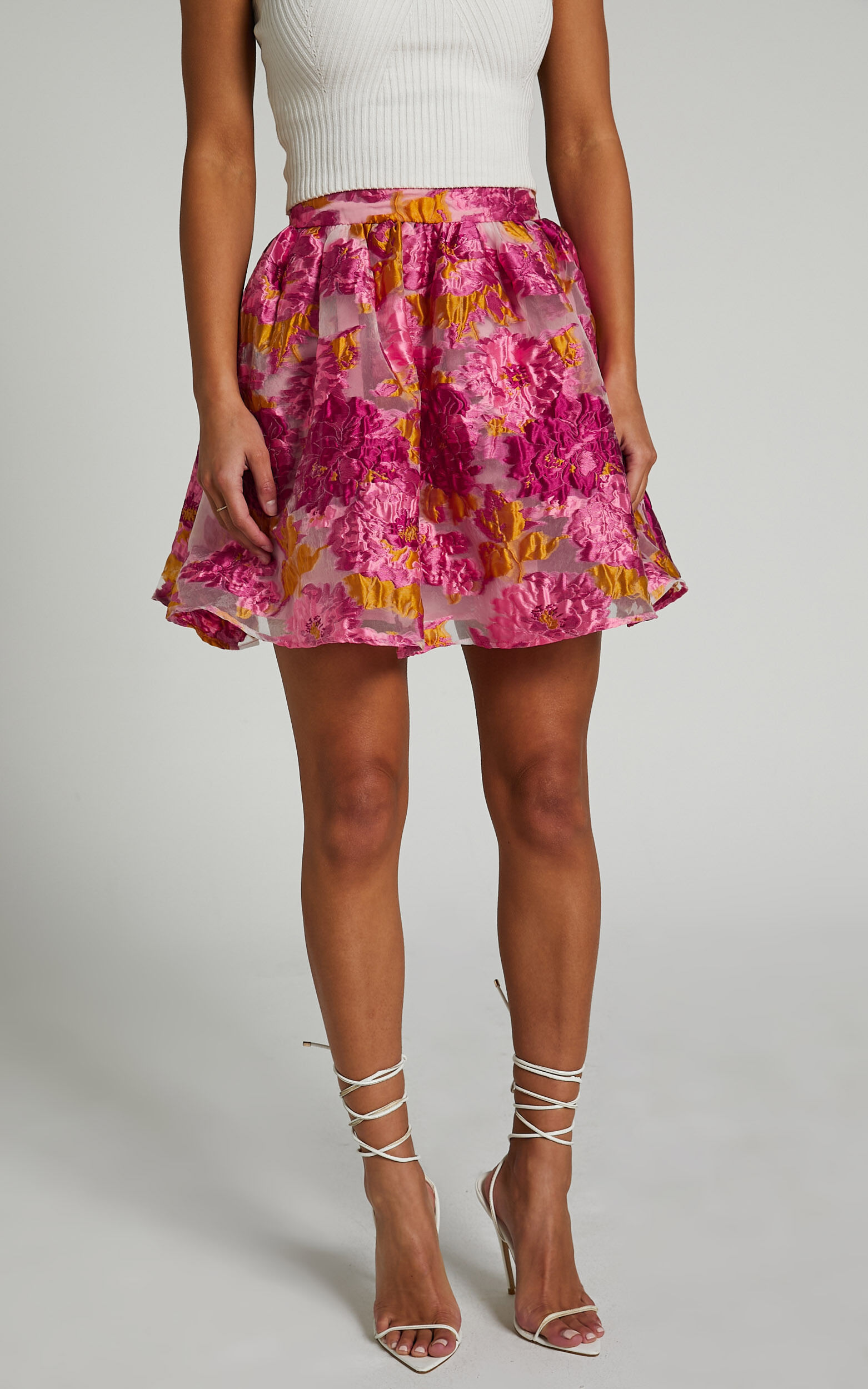 Pink jacquard skirt top