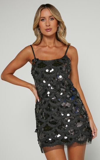 Marilyn Mini Dress - Circle Sequin Dress in Black