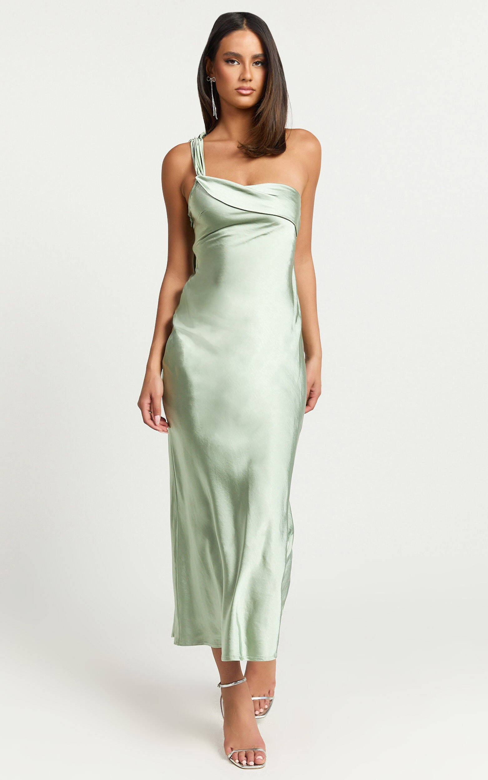 Calix Midi Dress - One shoulder Slip dress in Sage | Showpo USA