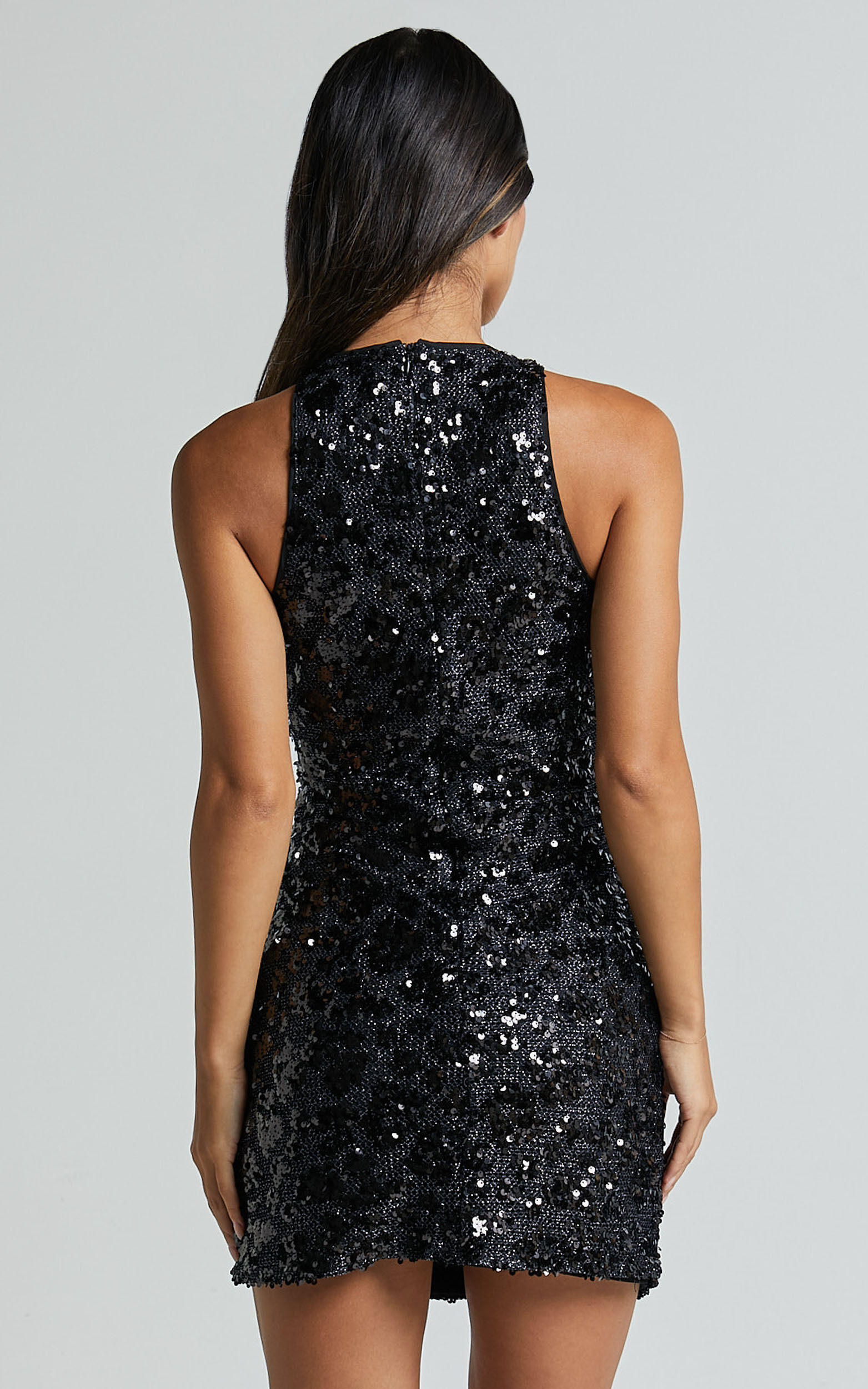 Black sequin shift dress clearance