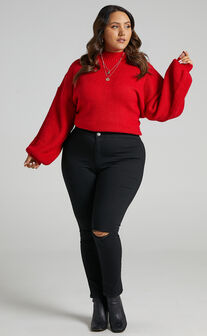 I Feel Love Oversized Knit Jumper in Red