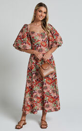 Amalie The Label - Catalina Linen Blend Sweetheart Balloon Sleeve Midi ...