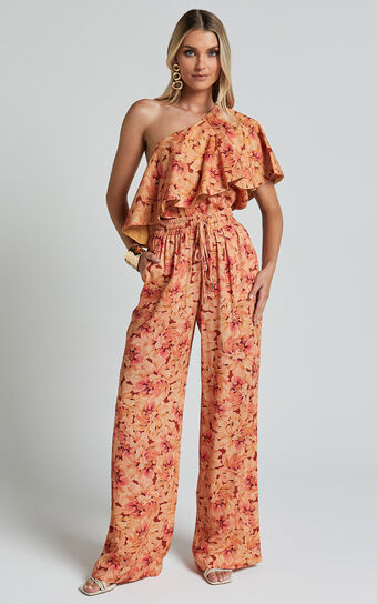 Amalie The Label - Adrienne Linen Blend Drawstring Wide Leg Pants in Valencia Print