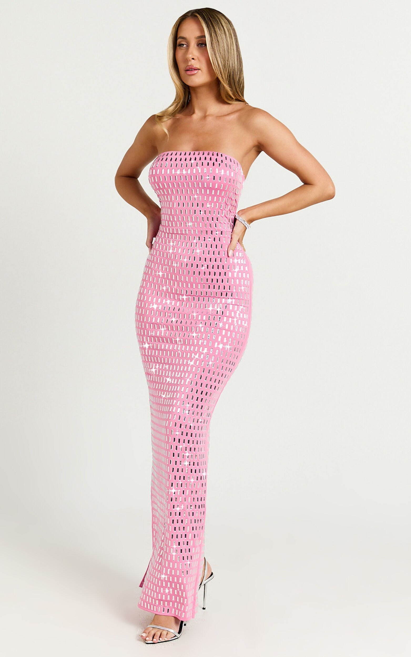 Joyce Maxi Dress - Heat Press Strapless Dress in Pink | Showpo USA