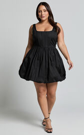 Brianda Mini Dress - Corset Bodice Bubble Hem Dress in Black | Showpo USA