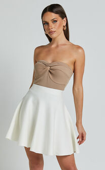 Farrah Mini Skirt - High Waisted A Line Skirt in Off White