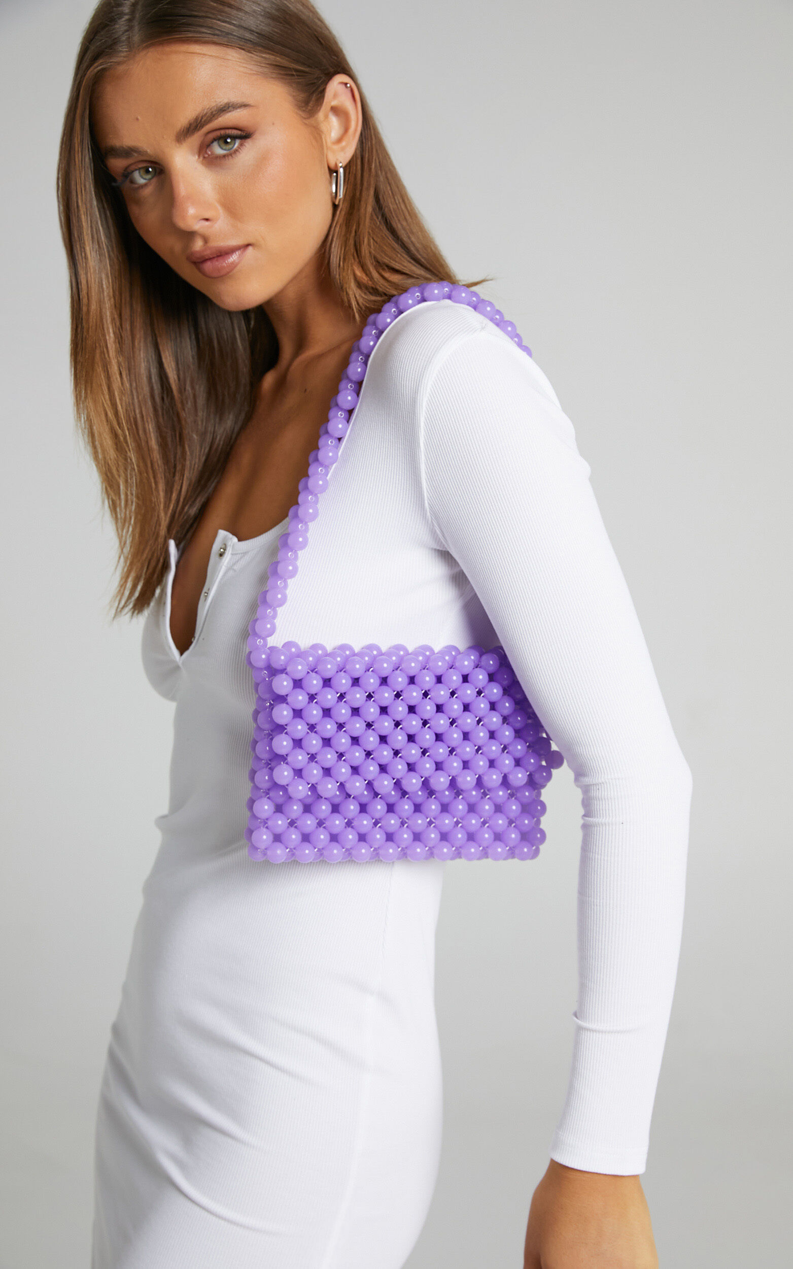 Purple beaded bag top