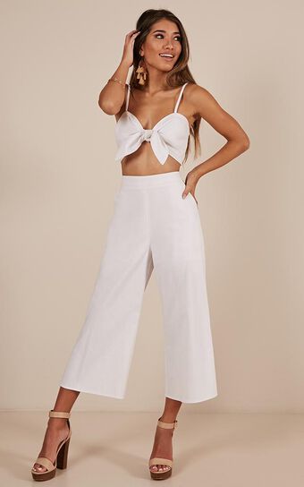 Get In Line Two Piece Set In White Linen Look