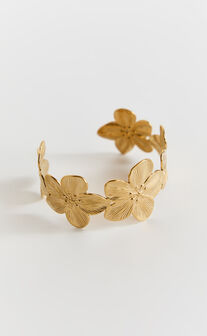 Willow Bracelet - Flower Cuff Bracelet in Gold