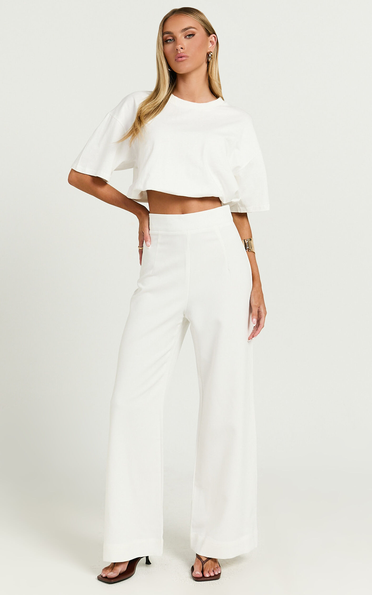 Aileen Pant - High Waisted Tailored Wide Leg Pant in White - 06, WHT1
