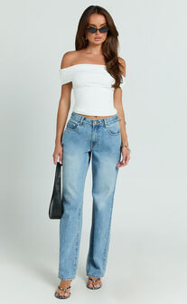 Demi Top - Off Shoulder Short Sleeve Top in White