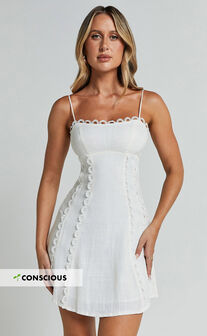 Gelli Mini Dress - Strappy Lace Detail Dress in White