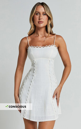 Gelli Mini Dress - Strappy Lace Detail Dress in White 