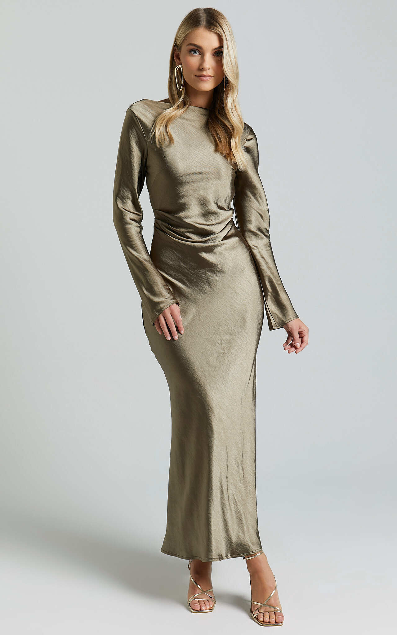 Satin midi dress with sleeves top