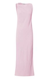 Jessenia Midi Dress - Linen Look High Neck Dress in Soft Pink | Showpo USA